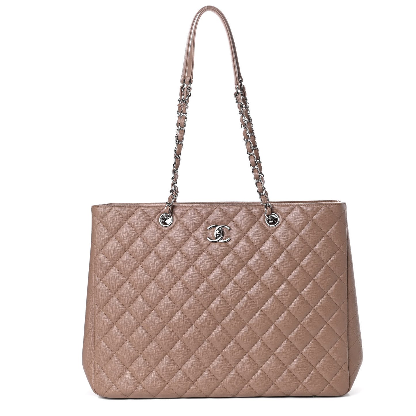 Caviar Quilted Large Shopping Tote Dark Beige