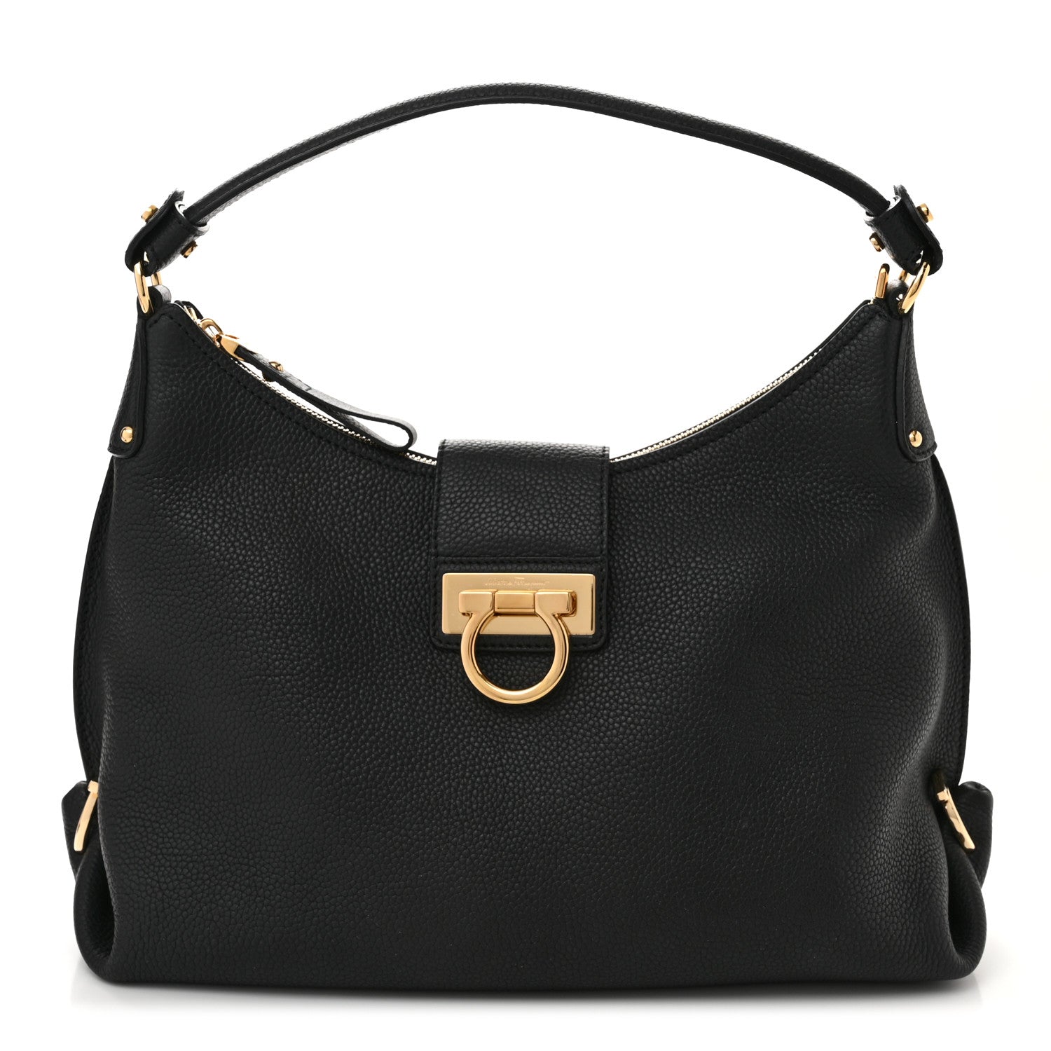 Salvatore Ferragamo Calfskin Fanisa Gancini Hobo Black 1 of 9