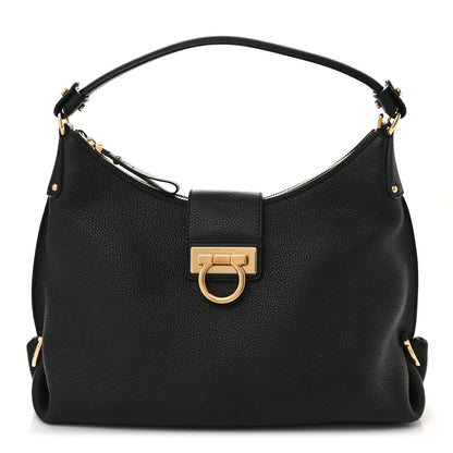 Salvatore Ferragamo Calfskin Fanisa Gancini Hobo Black 1 of 9