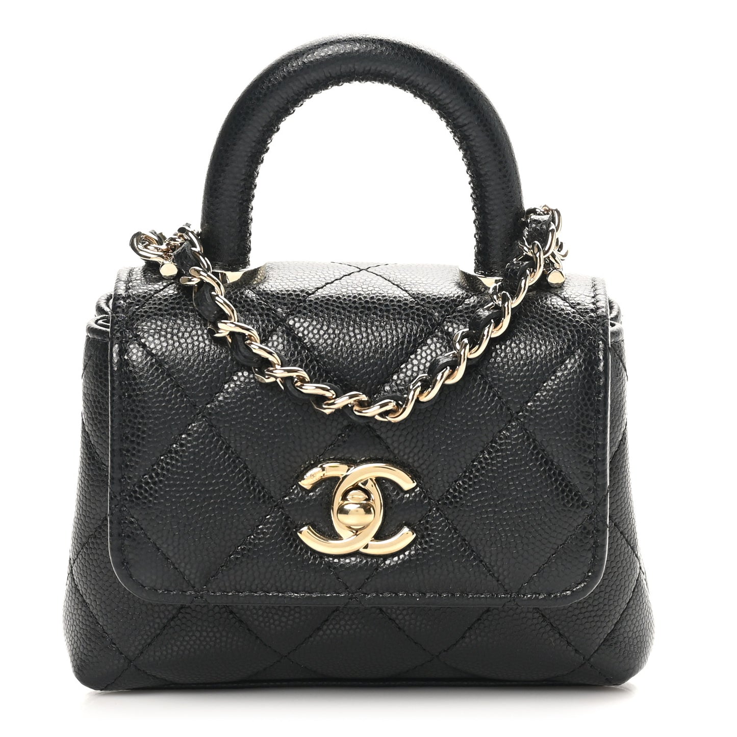 Caviar Quilted Nano Coco Handle Clutch With Chain Black