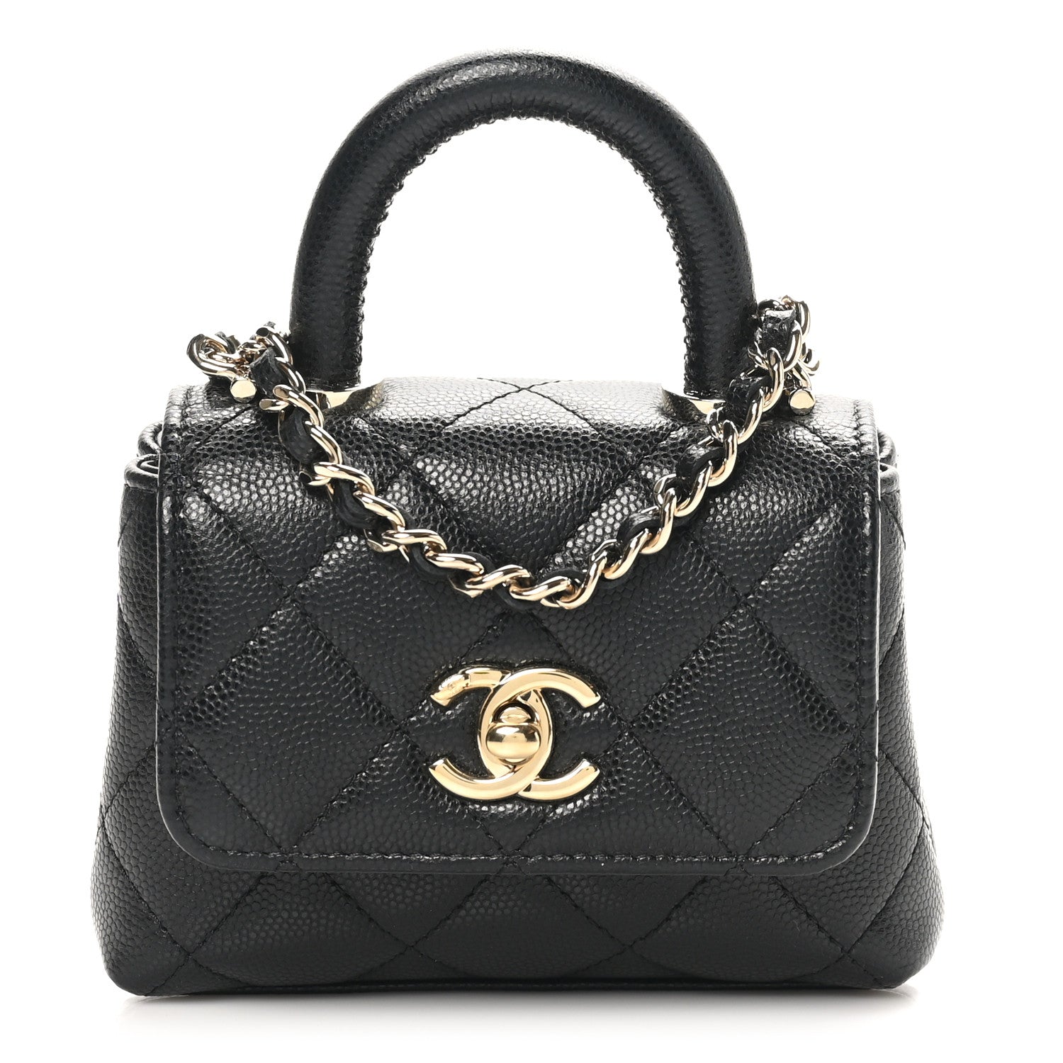 Chanel Caviar Quilted Nano Coco Handle Clutch With Chain Black 1 of 10