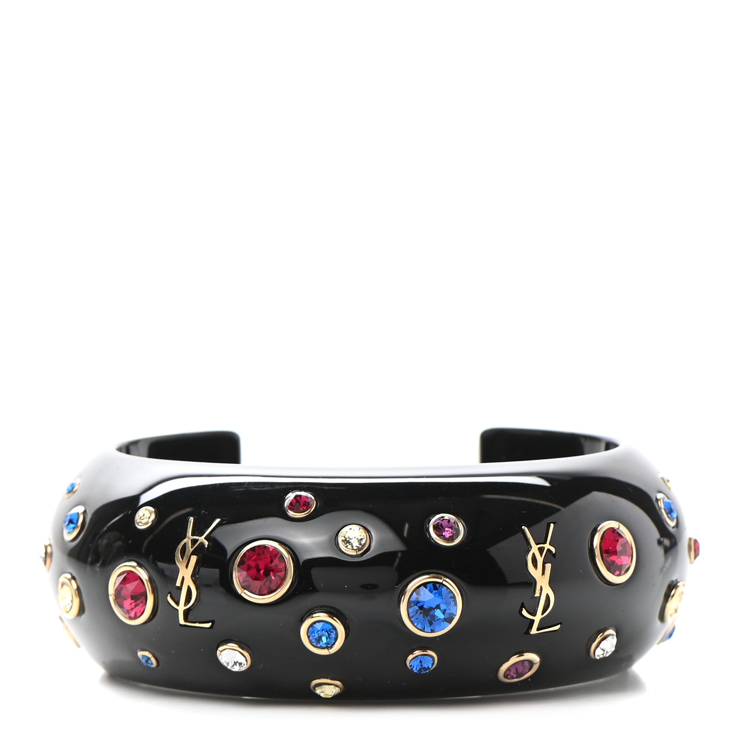 Saint Laurent Enamel Crystal Monogram Bracelet Black Gold Multicolor 1 of 5