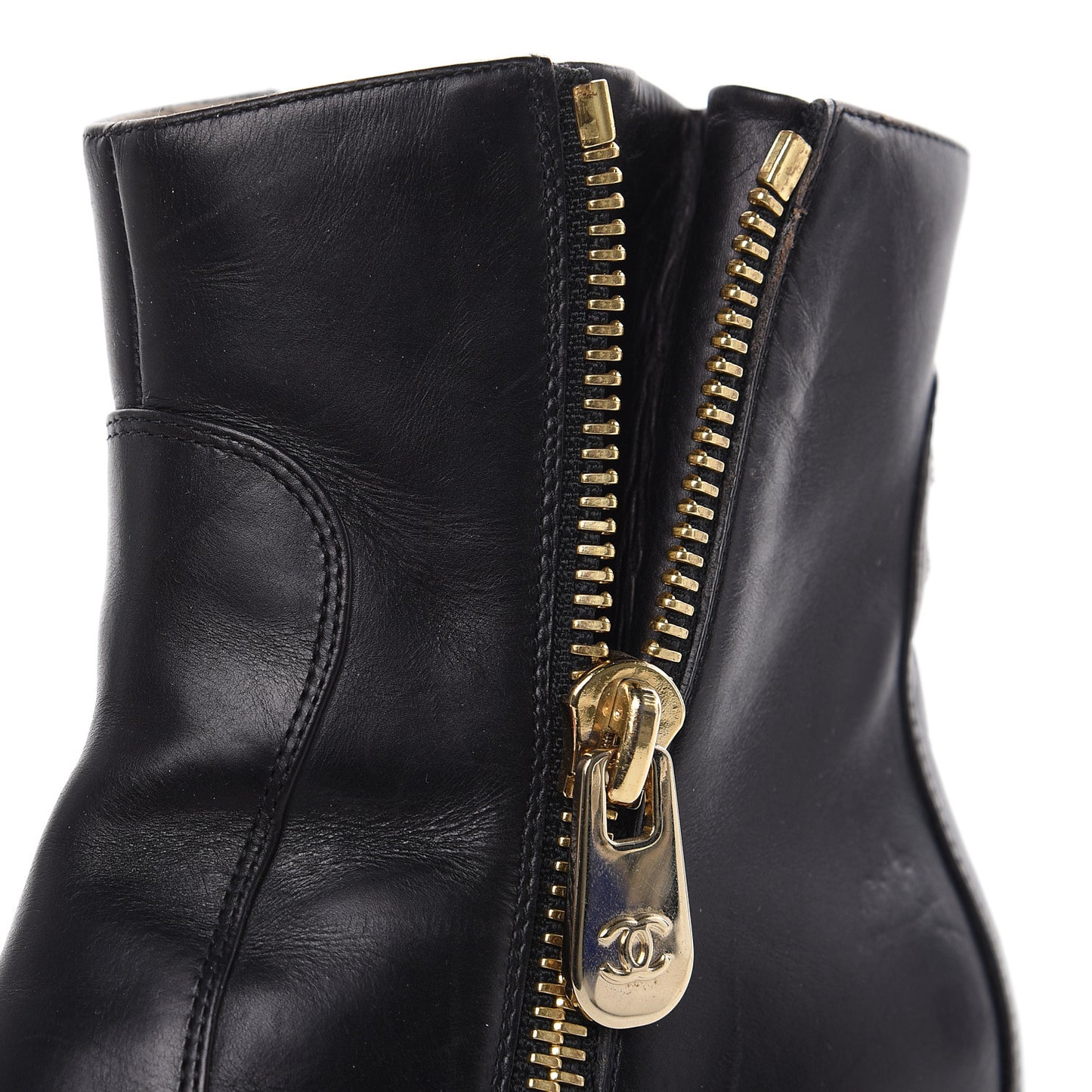 Calfskin Double Zip Short Boots 36.5 Black