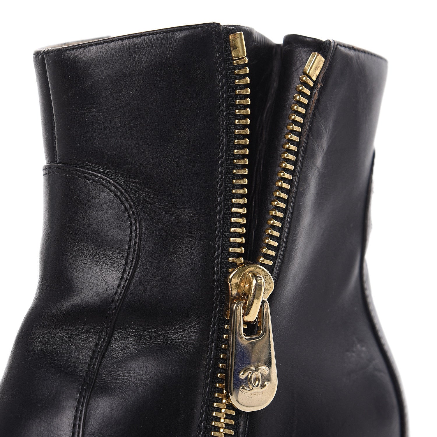 Chanel Calfskin Double Zip Short Boots 36.5 Black 10 of 14