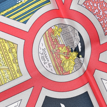 Hermes Silk Flanerie A Versailles Scarf 90 Ardoise Rouge Jaune 3 of 8