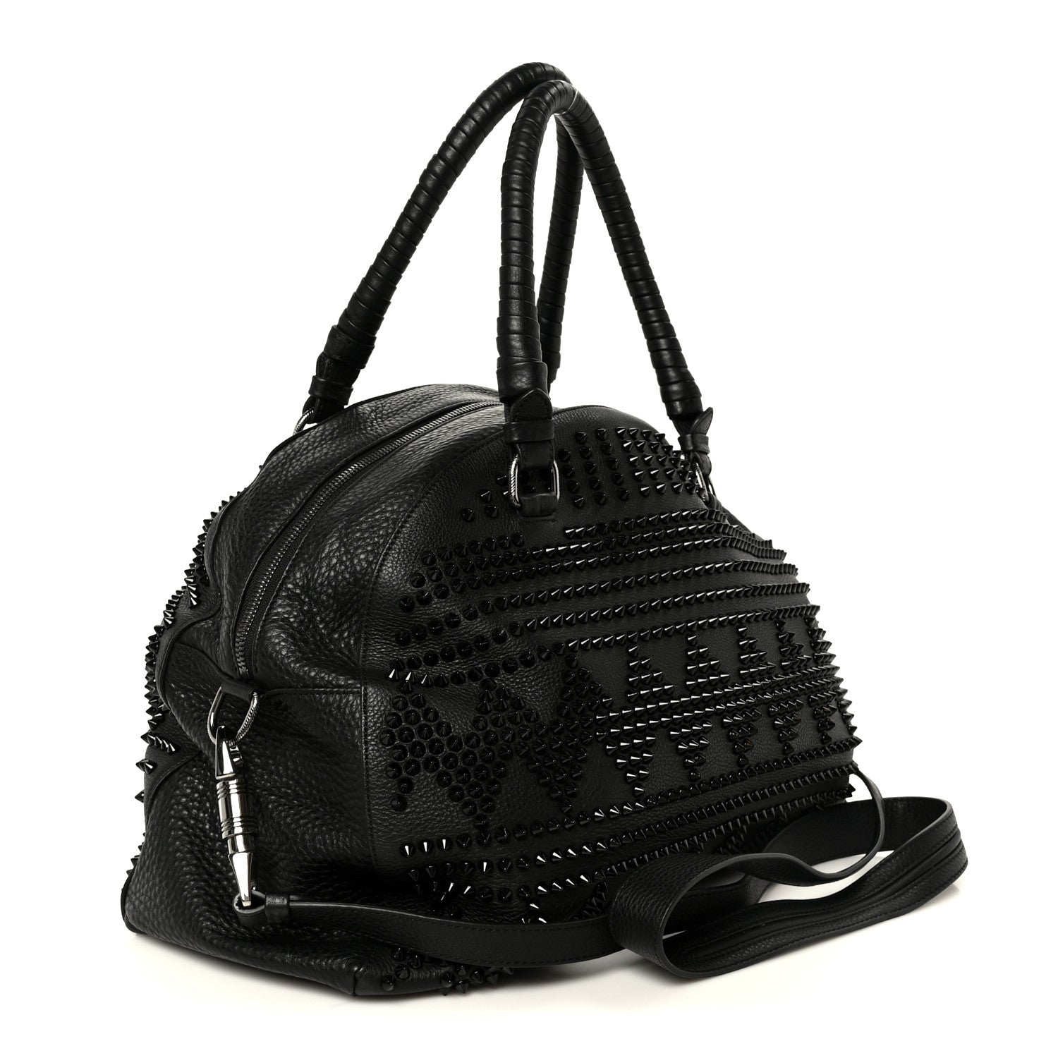 Christian Louboutin Grained Calfskin Mix Chevron Spikes Large Panettone Bowling Bag Black 3 of 10