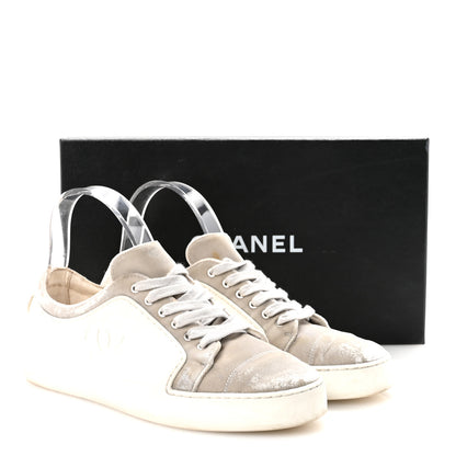 Chanel Calfskin Velvet Womens CC Sneakers 39.5 White Silver 10 of 10