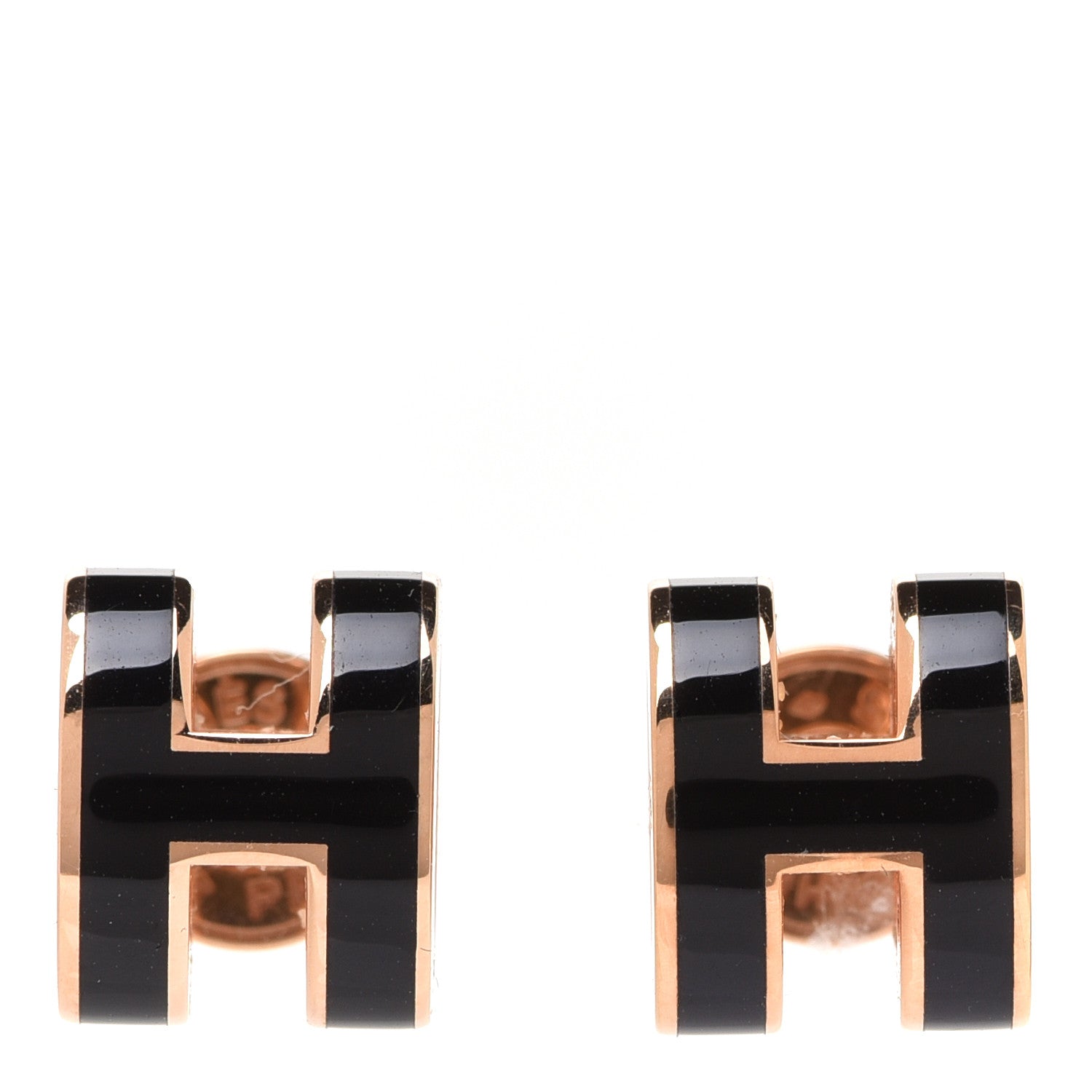 Hermes Rose Gold Lacquered Mini Pop H Earrings Black 1 of 6