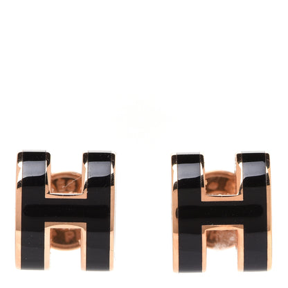 Hermes Rose Gold Lacquered Mini Pop H Earrings Black 1 of 6