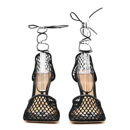 Bottega Veneta Mesh Nappa Stretch Ankle Tie 90mm Sandals 41 Black 2 of 10