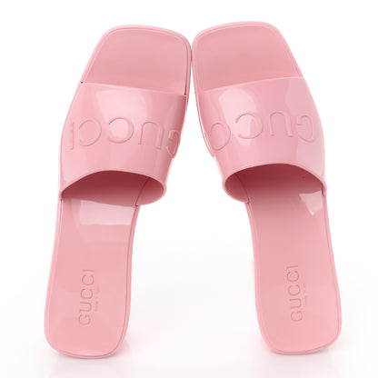 Gucci Rubber Gucci Logo Womens Platform 20/60mm Slide Sandals 38 Wild Rose 2 of 10