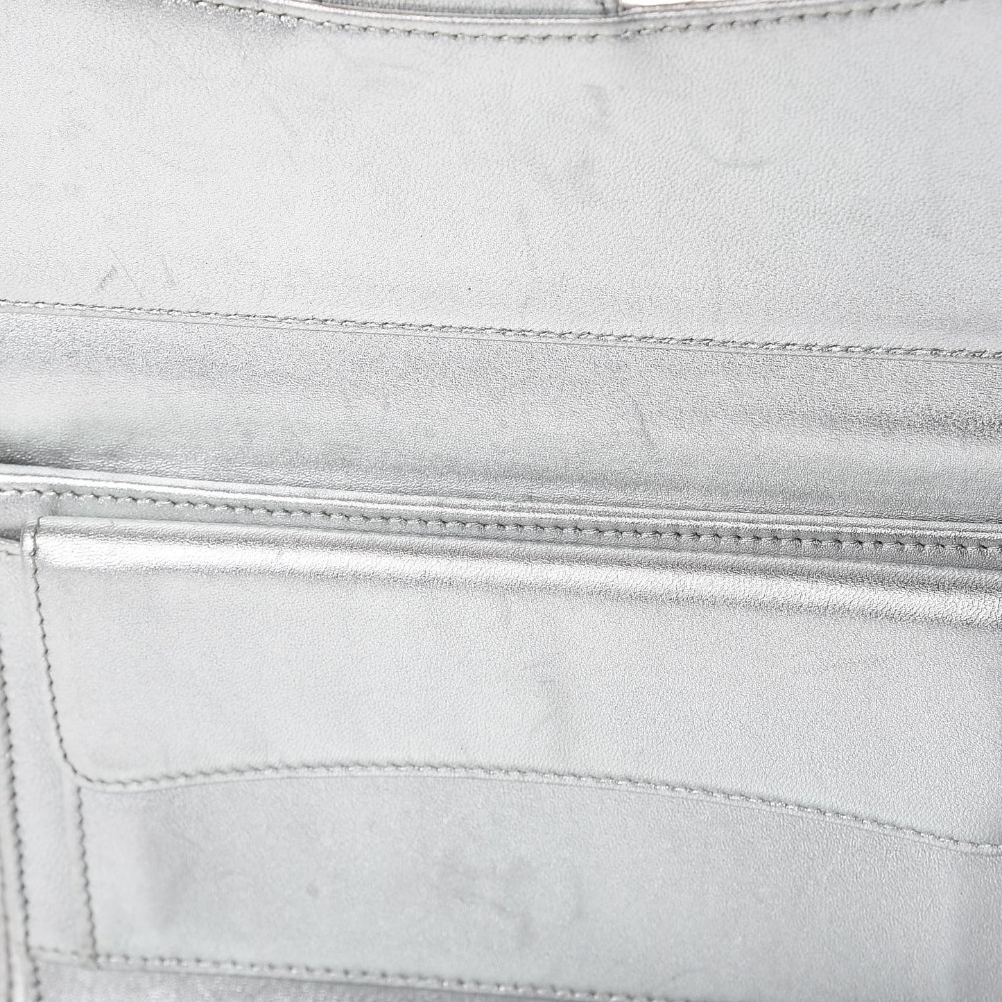 Metallic Lambskin Quilted Long Flap Wallet Silver