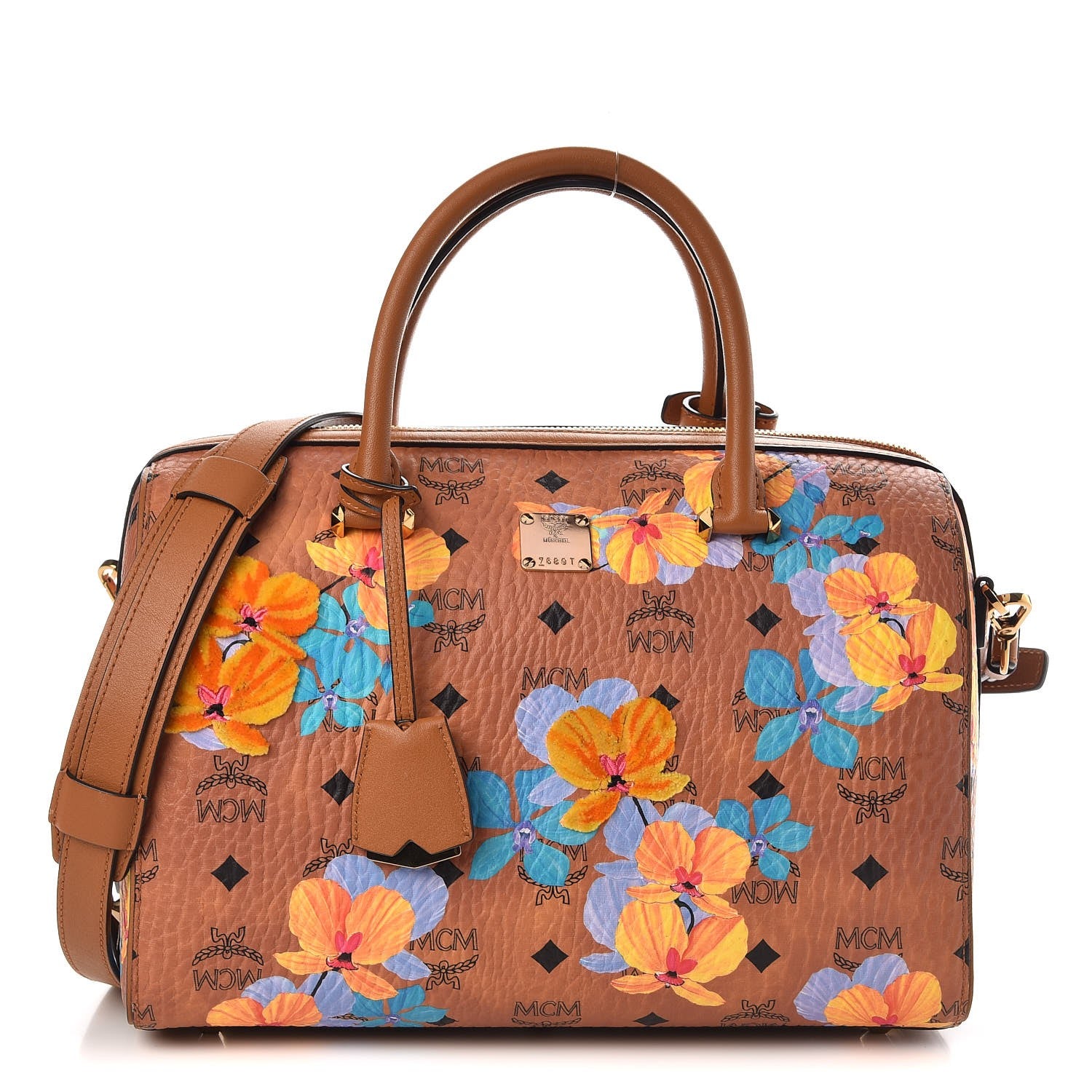 MCM Visetos Floral Print Boston Bag Cognac 1 of 10