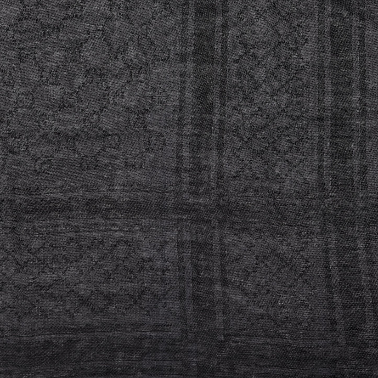 Wool Silk GG Monogram Diamante Plaid Surviee Shawl Graphite Black