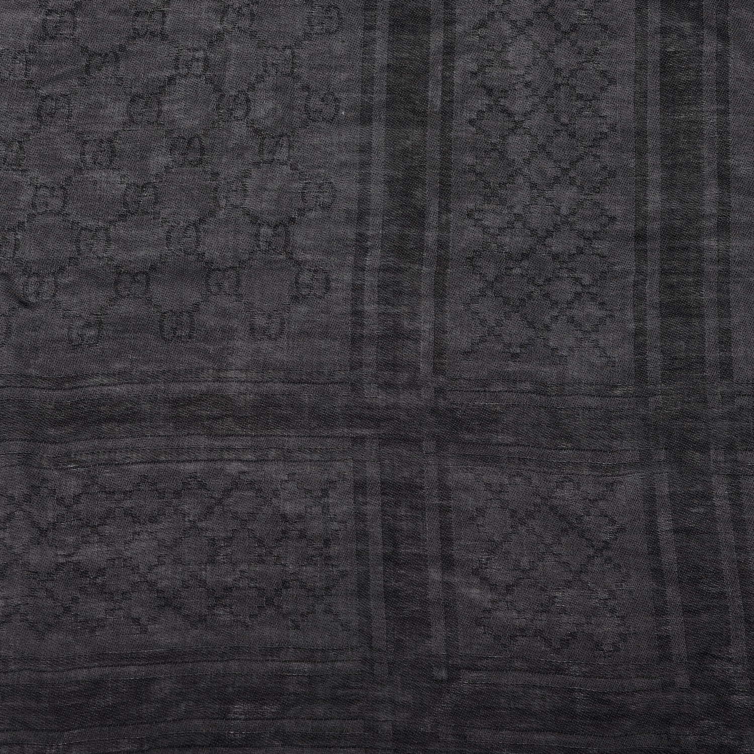 Gucci Wool Silk GG Monogram Diamante Plaid Surviee Shawl Graphite Black 2 of 3
