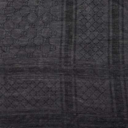 Gucci Wool Silk GG Monogram Diamante Plaid Surviee Shawl Graphite Black 2 of 3