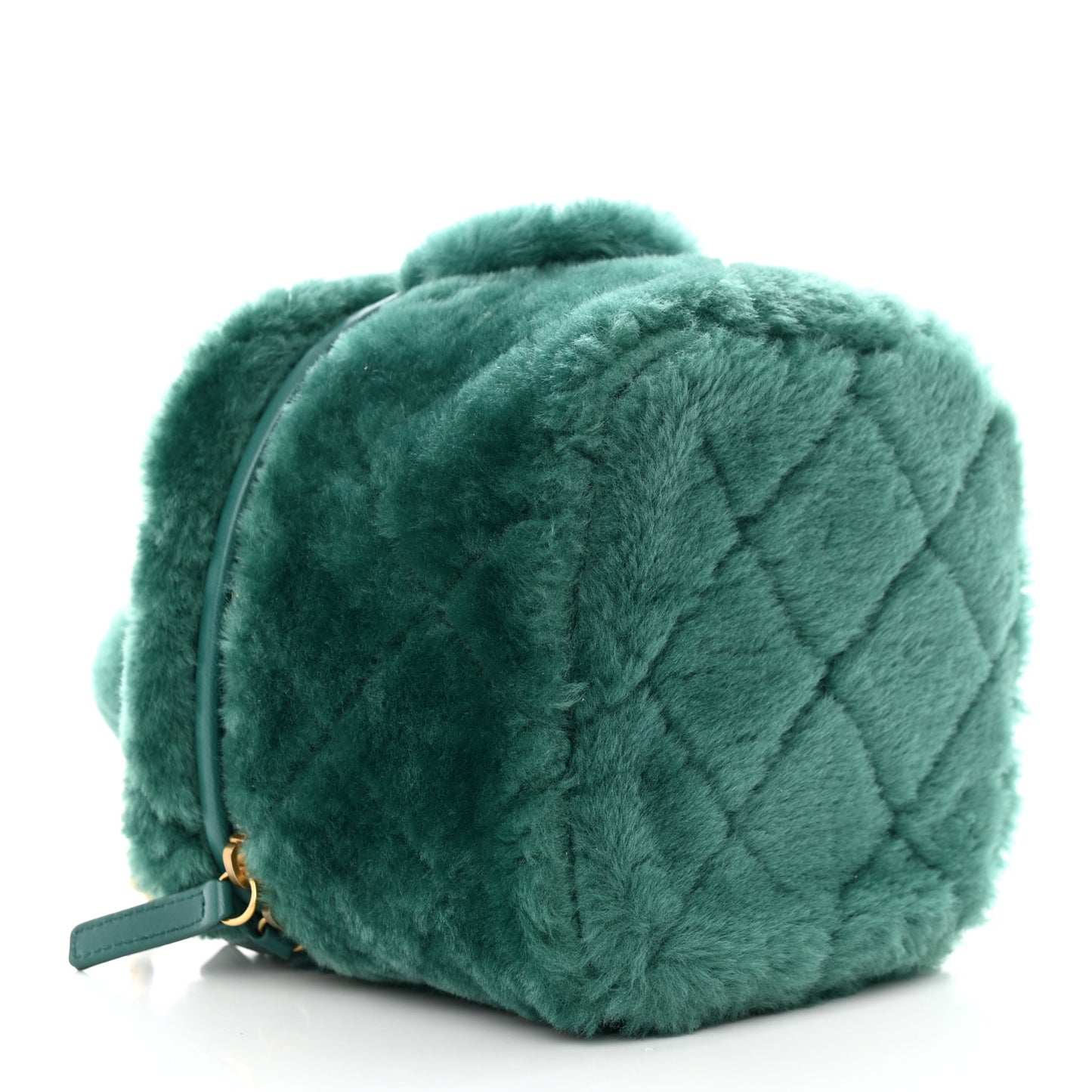 Shearling Lambskin Quilted Small Vanity Case Green