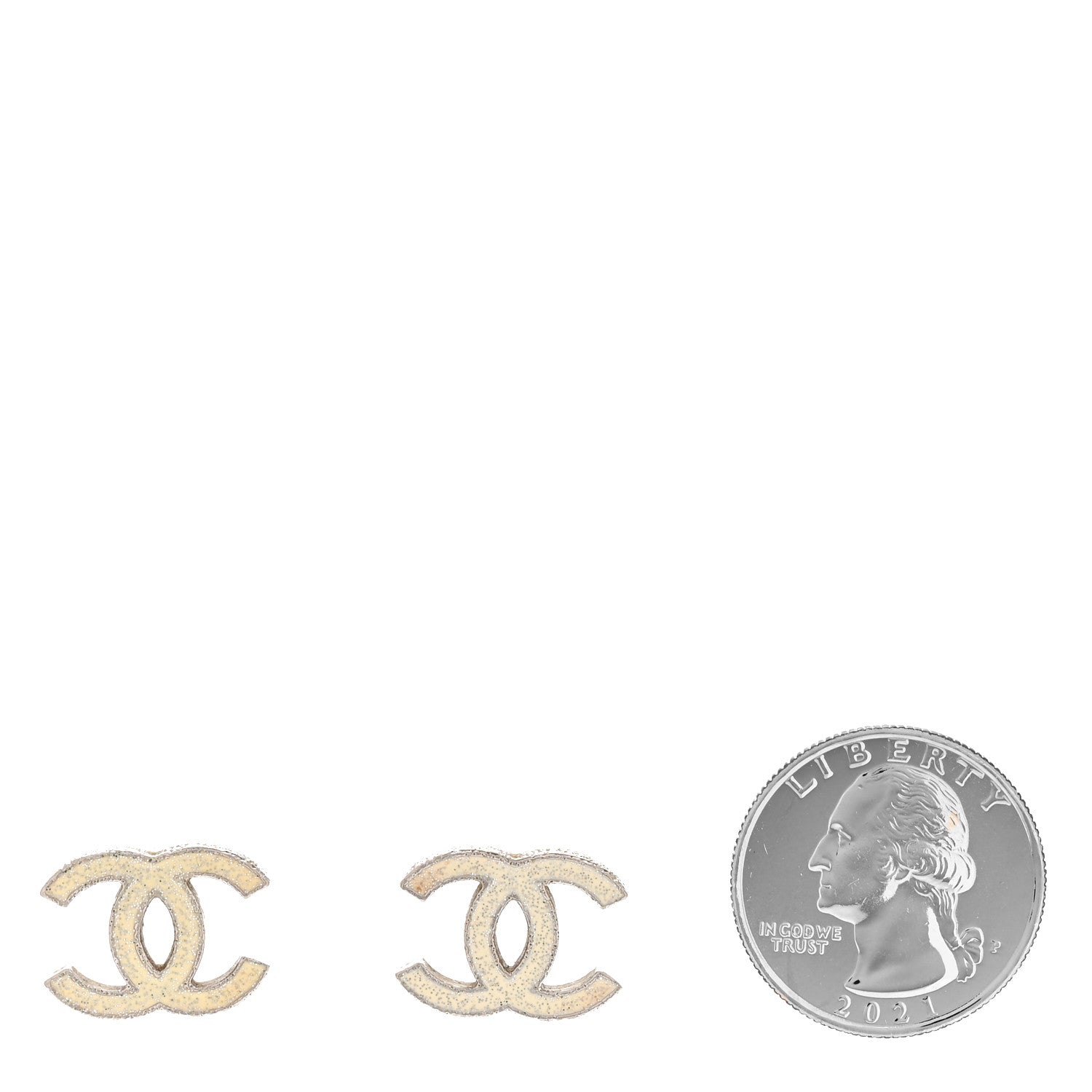 Chanel Glitter Resin CC Earrings Silver White 2 of 4