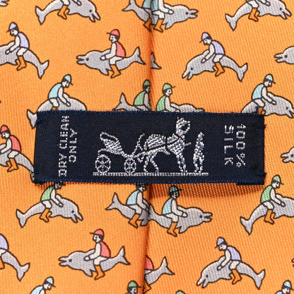 Hermes Printed Silk Mens Neck Tie Orange 5 of 6