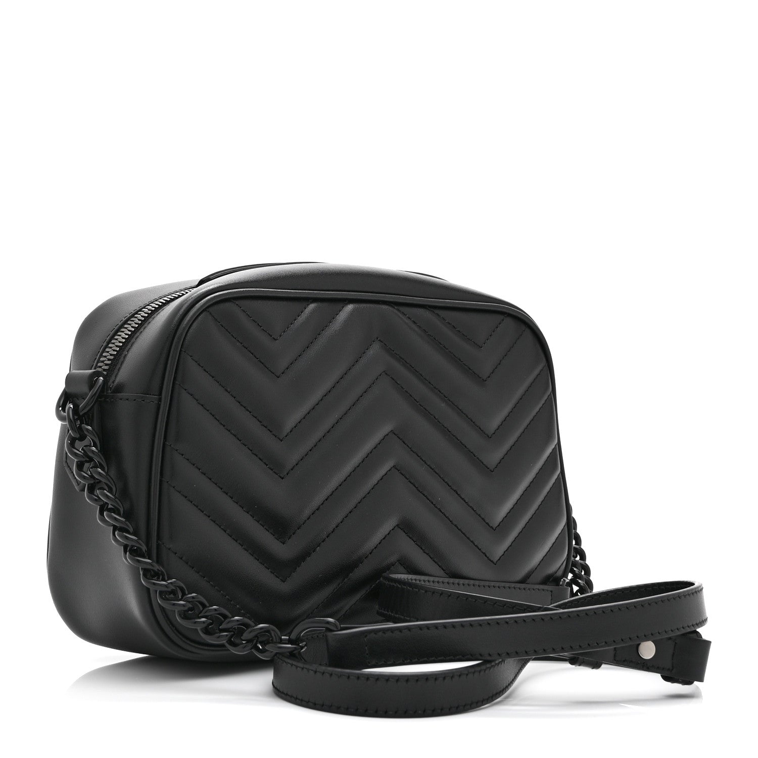 Gucci Calfskin Matelasse Monochrome Small GG Marmont Chain Shoulder Bag Black 3 of 10