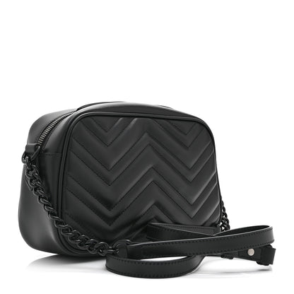 Gucci Calfskin Matelasse Monochrome Small GG Marmont Chain Shoulder Bag Black 3 of 10
