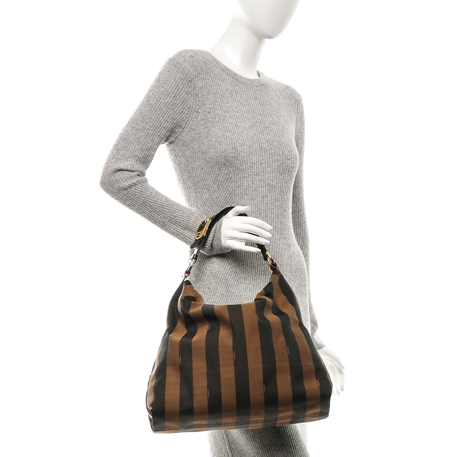 Fendi Pequin Cuoio Vegetale Large Hobo Tobacco Black Cuoio 2 of 7