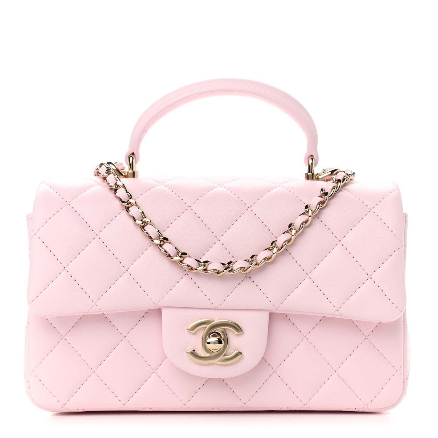 Lambskin Quilted Mini Top Handle Rectangular Flap Light Pink