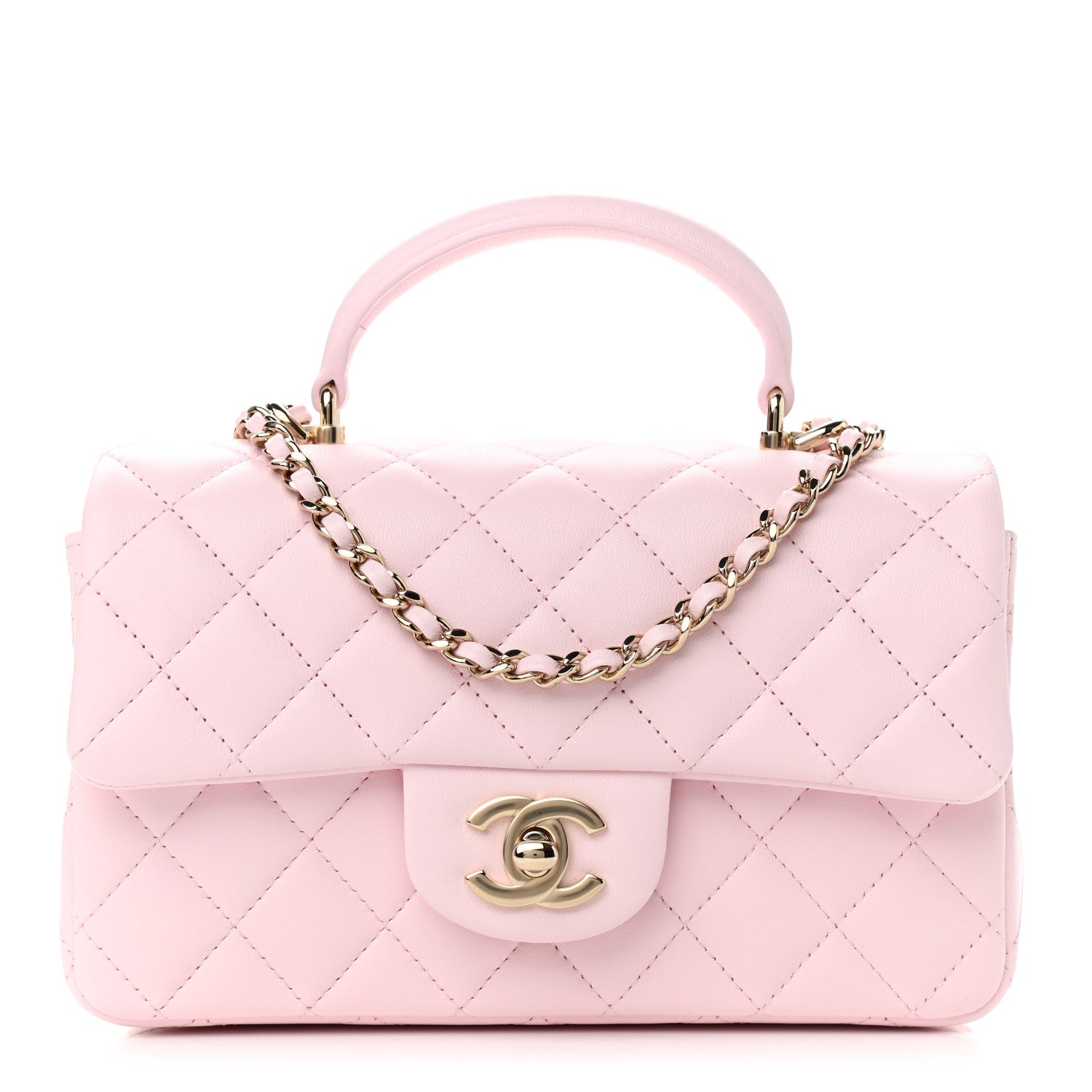 Chanel Lambskin Quilted Mini Top Handle Rectangular Flap Light Pink 1 of 9