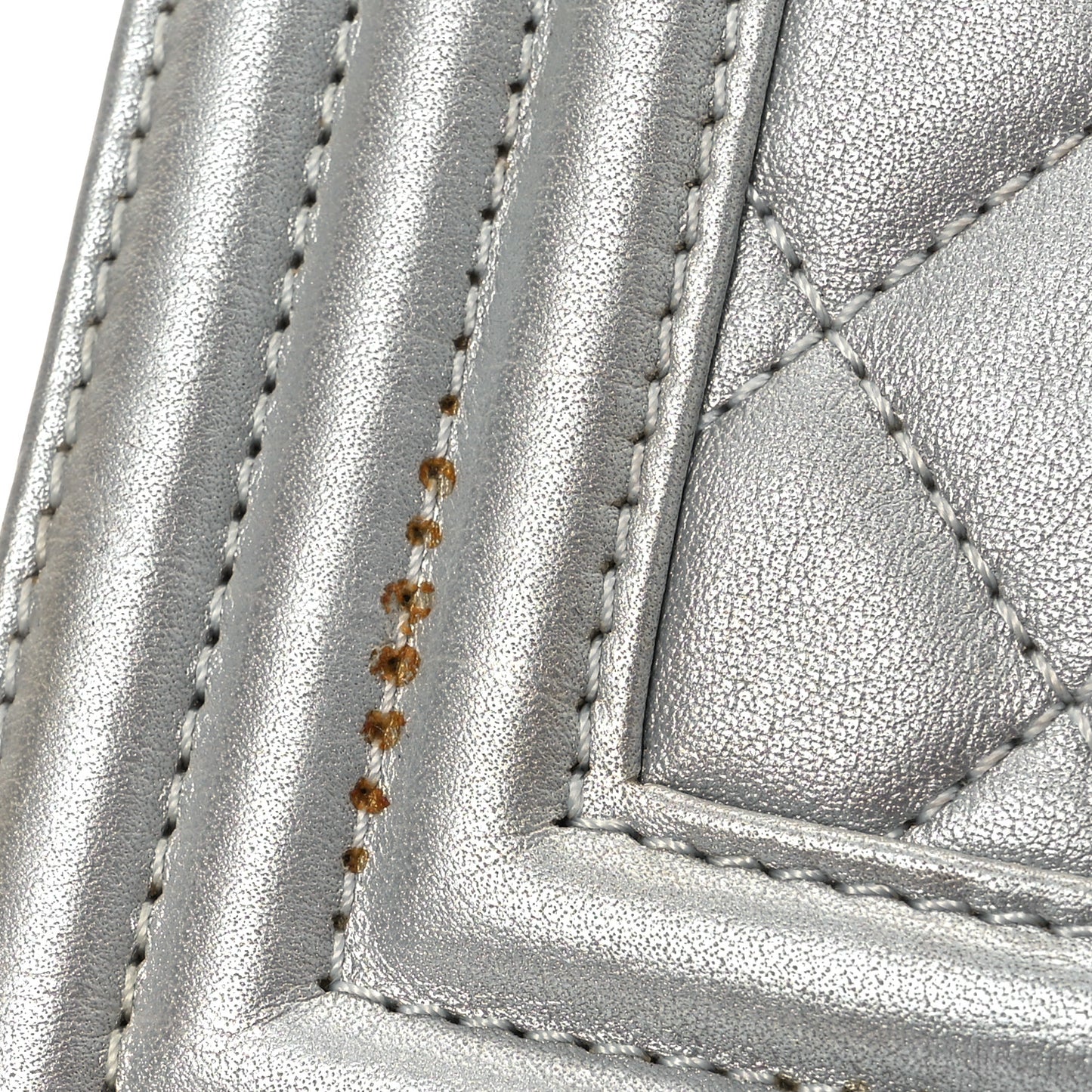 Metallic Lambskin Quilted Small Boy Flap Silver