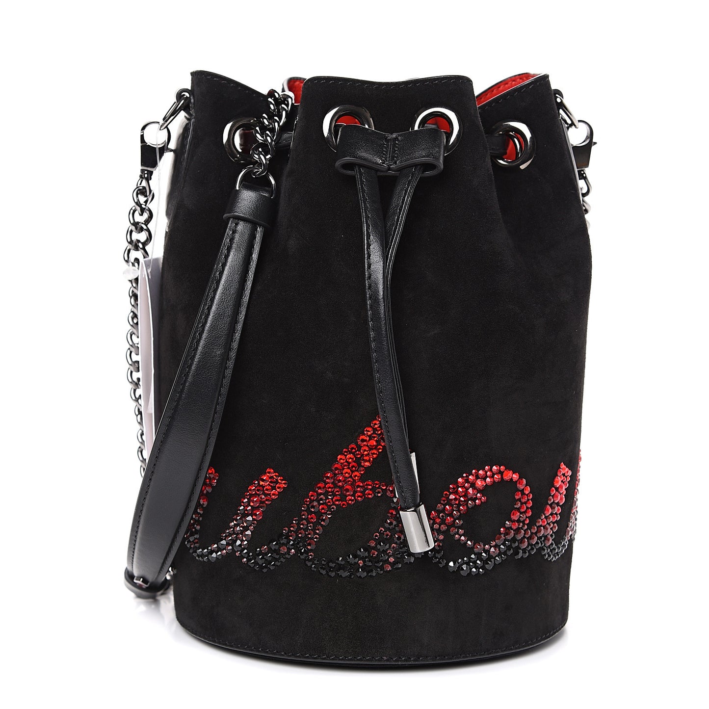 Suede Crystal Marie Jane Bucket Black Red