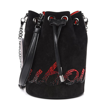 Christian Louboutin Suede Crystal Marie Jane Bucket Black Red 1 of 8