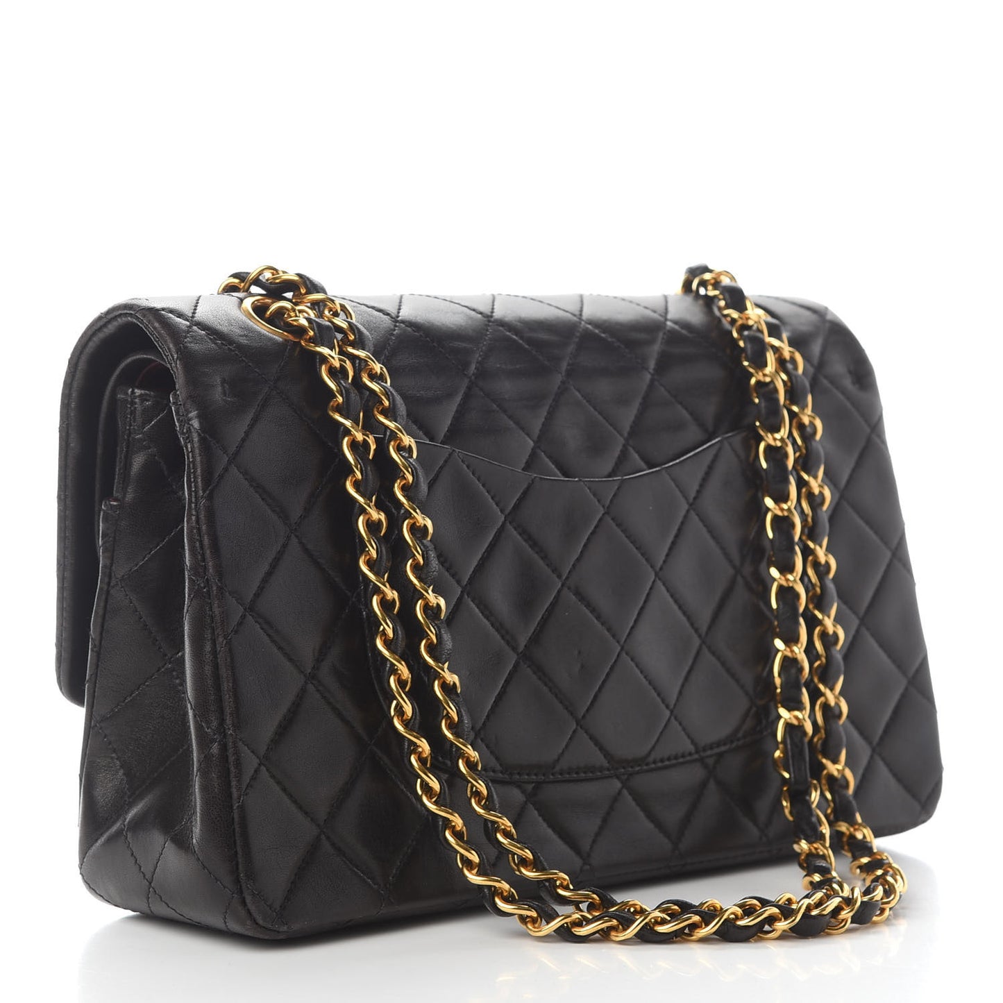 Lambskin Quilted Medium Double Flap Black