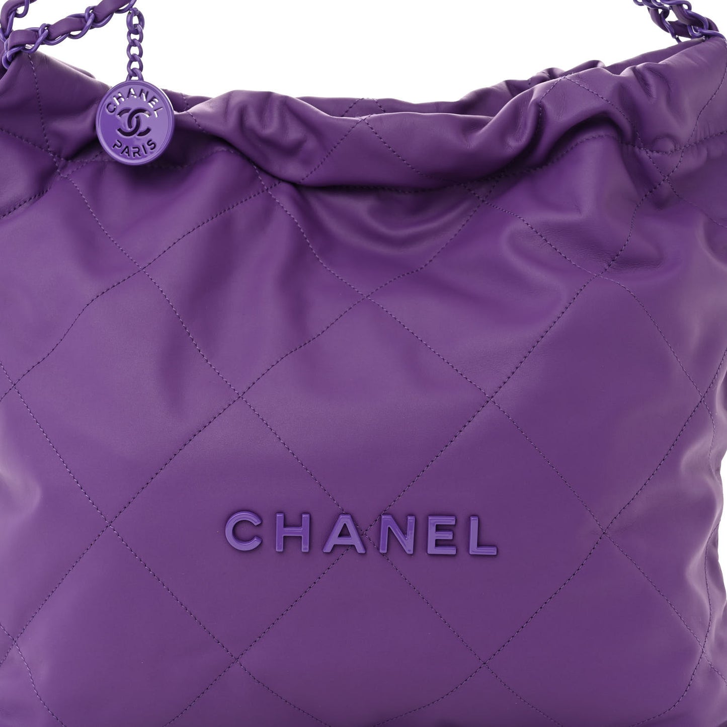 Matte Calfskin Quilted Monochrome Chanel 22 Purple