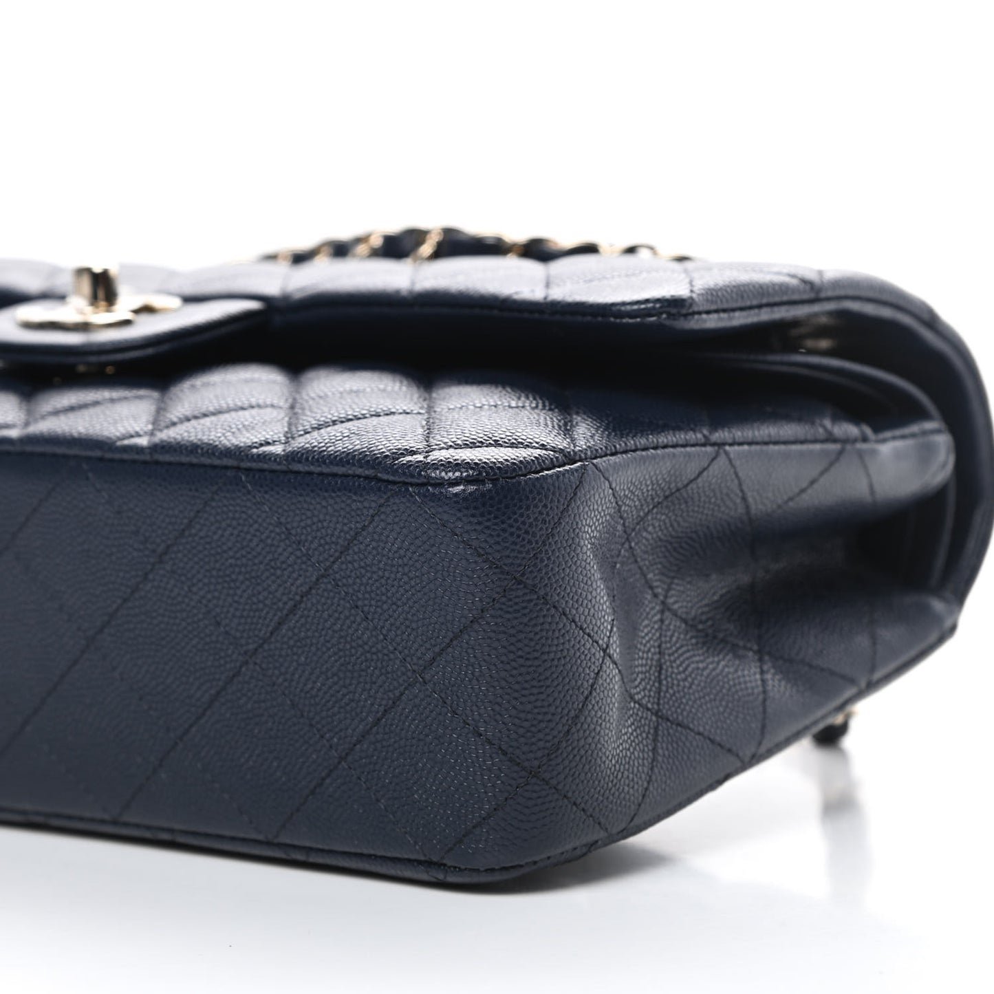 Caviar Quilted Medium Double Flap Navy