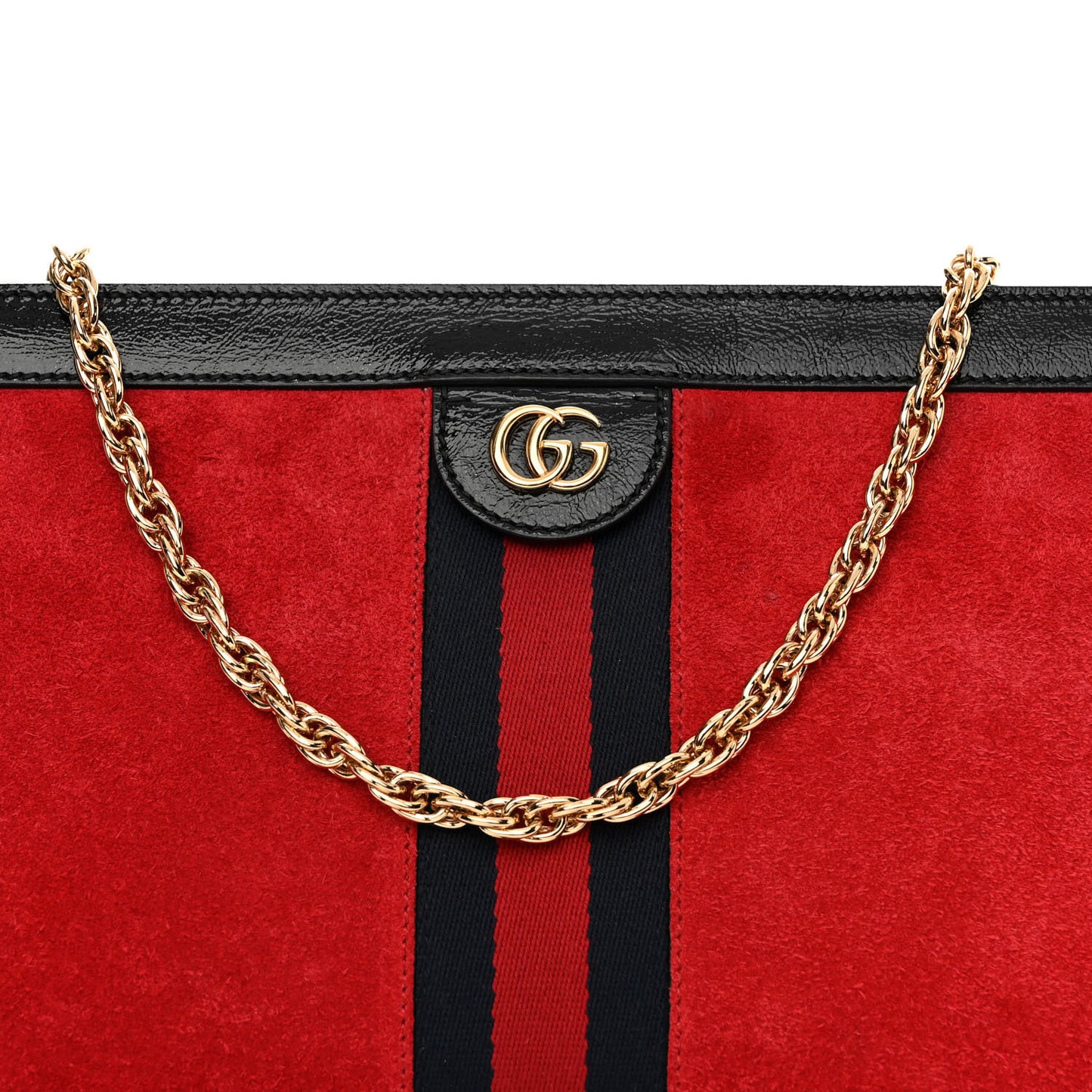 Suede Patent Web Medium Ophidia Chain Shoulder Bag Hibiscus Red Black