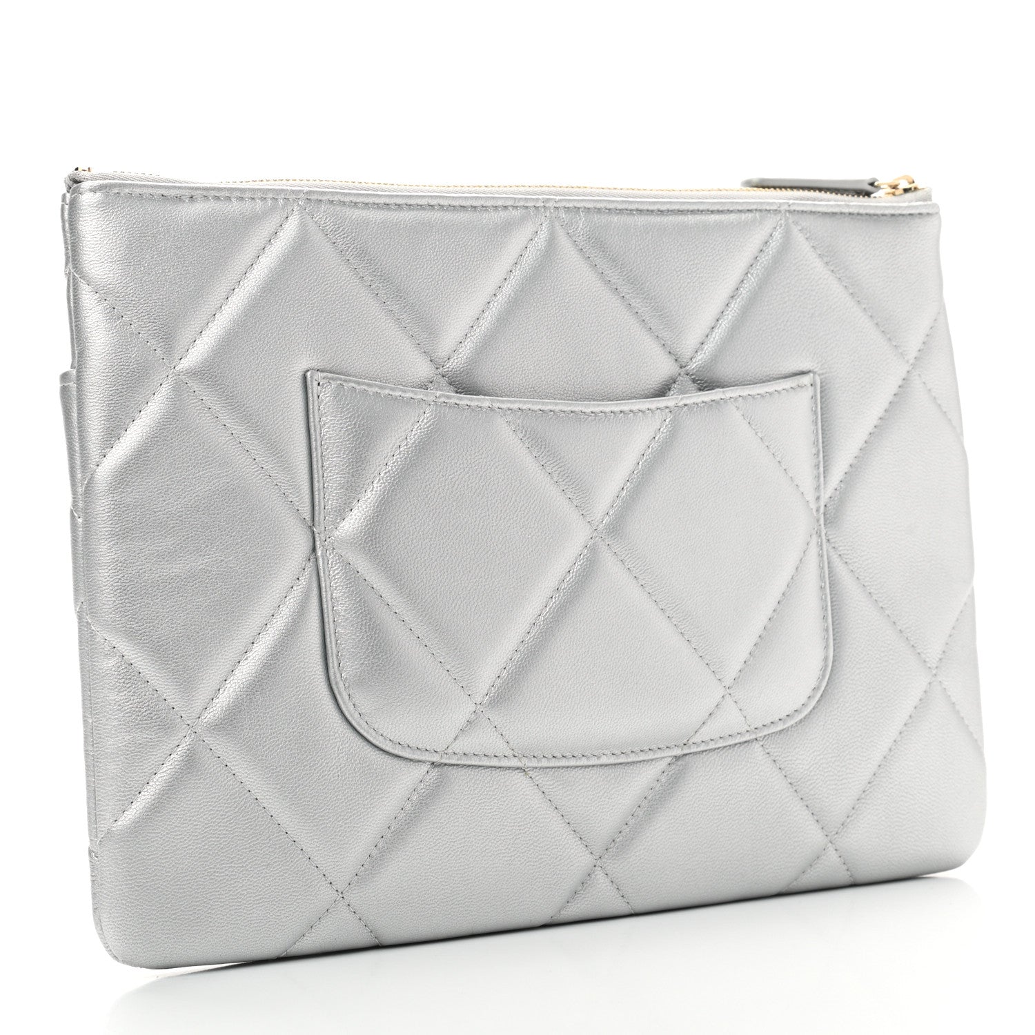 Chanel Metallic Lambskin Quilted Chanel 19 Pouch Silver 3 of 7