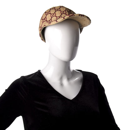 Gucci Raffia GG Monogram Elaphe Embroidered Aisha Baseball Hat L Ivory Bordeaux 2 of 9