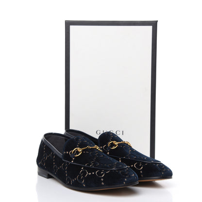Gucci Velvet GG Monogram Horsebit Womens Jordaan Loafers 42 Blue Beige 9 of 9