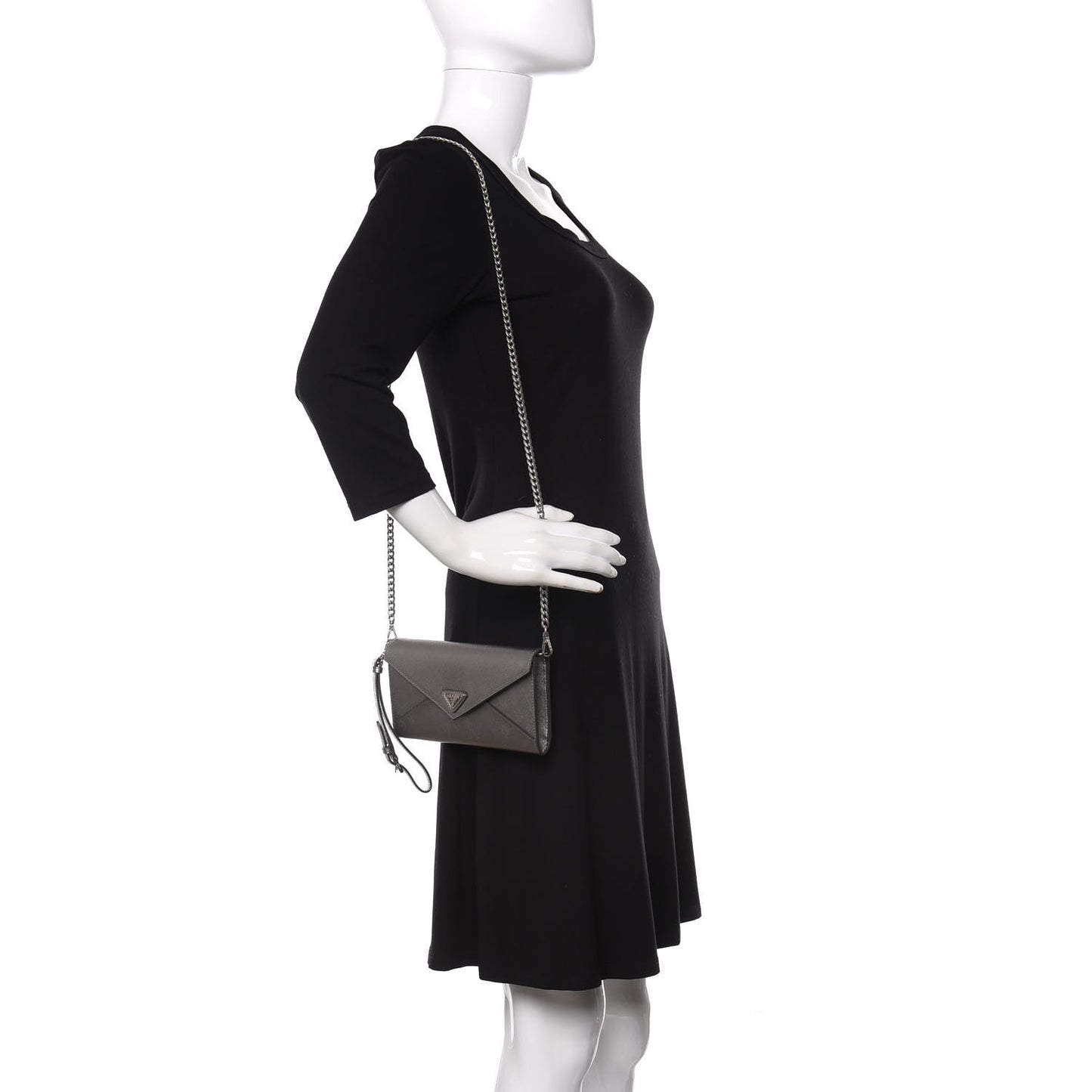 Metallic Saffiano Triangle Mini Crossbody Bag Cromo