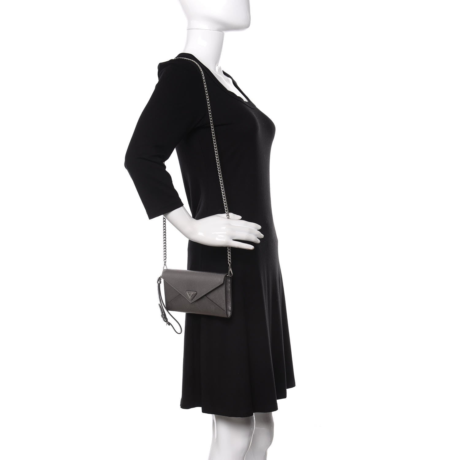 Prada Metallic Saffiano Triangle Mini Crossbody Bag Cromo 2 of 11