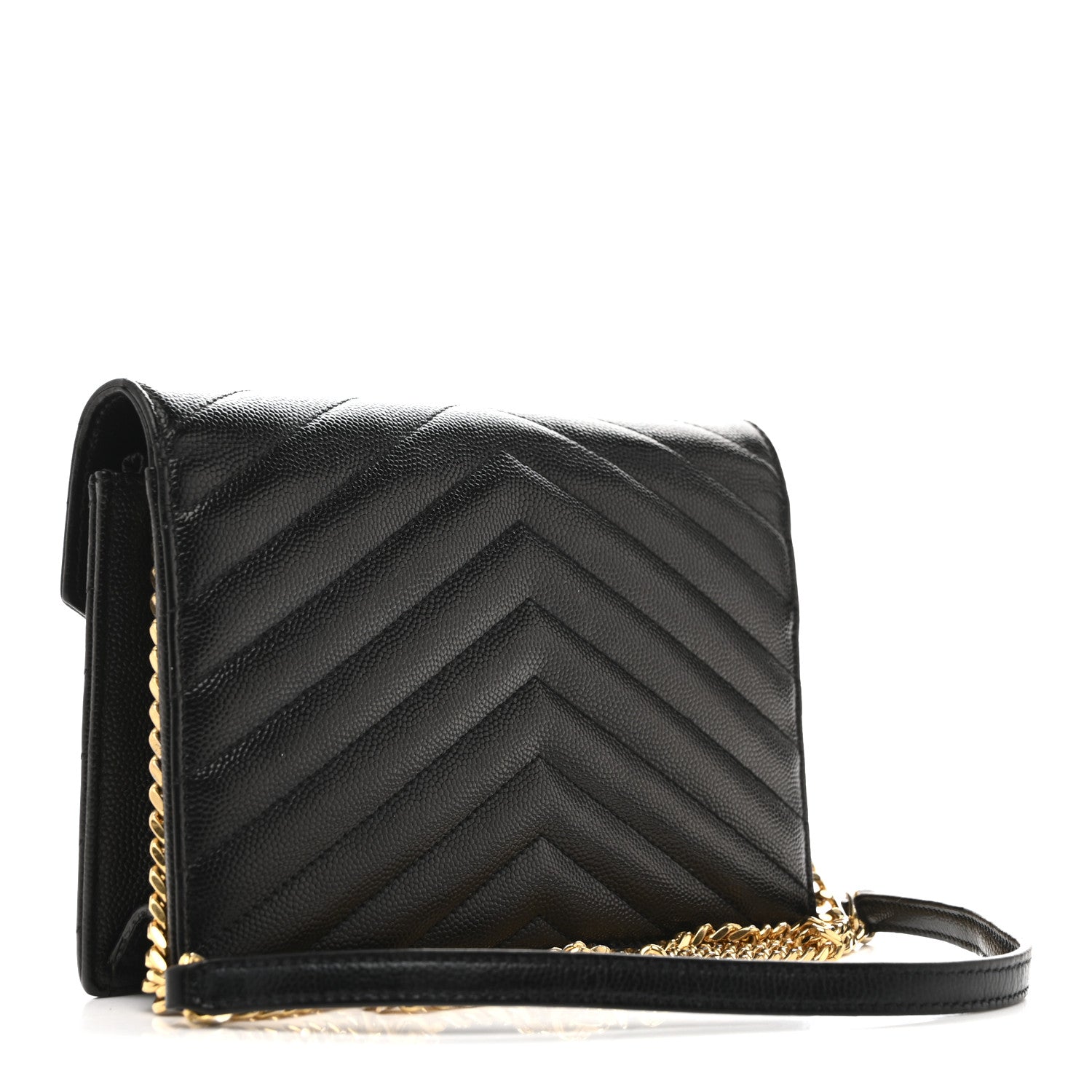 Saint Laurent Grain De Poudre Matelasse Chevron Monogram Envelope Chain Wallet Black 3 of 15