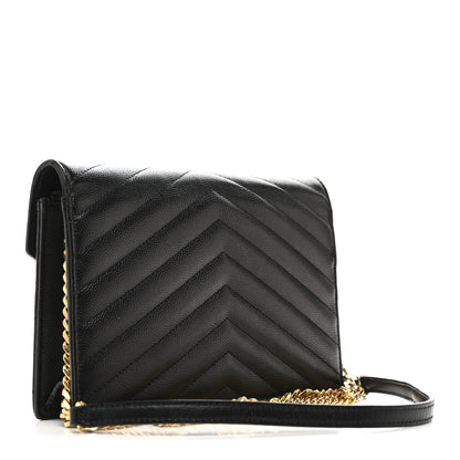 Saint Laurent Grain De Poudre Matelasse Chevron Monogram Envelope Chain Wallet Black 3 of 15