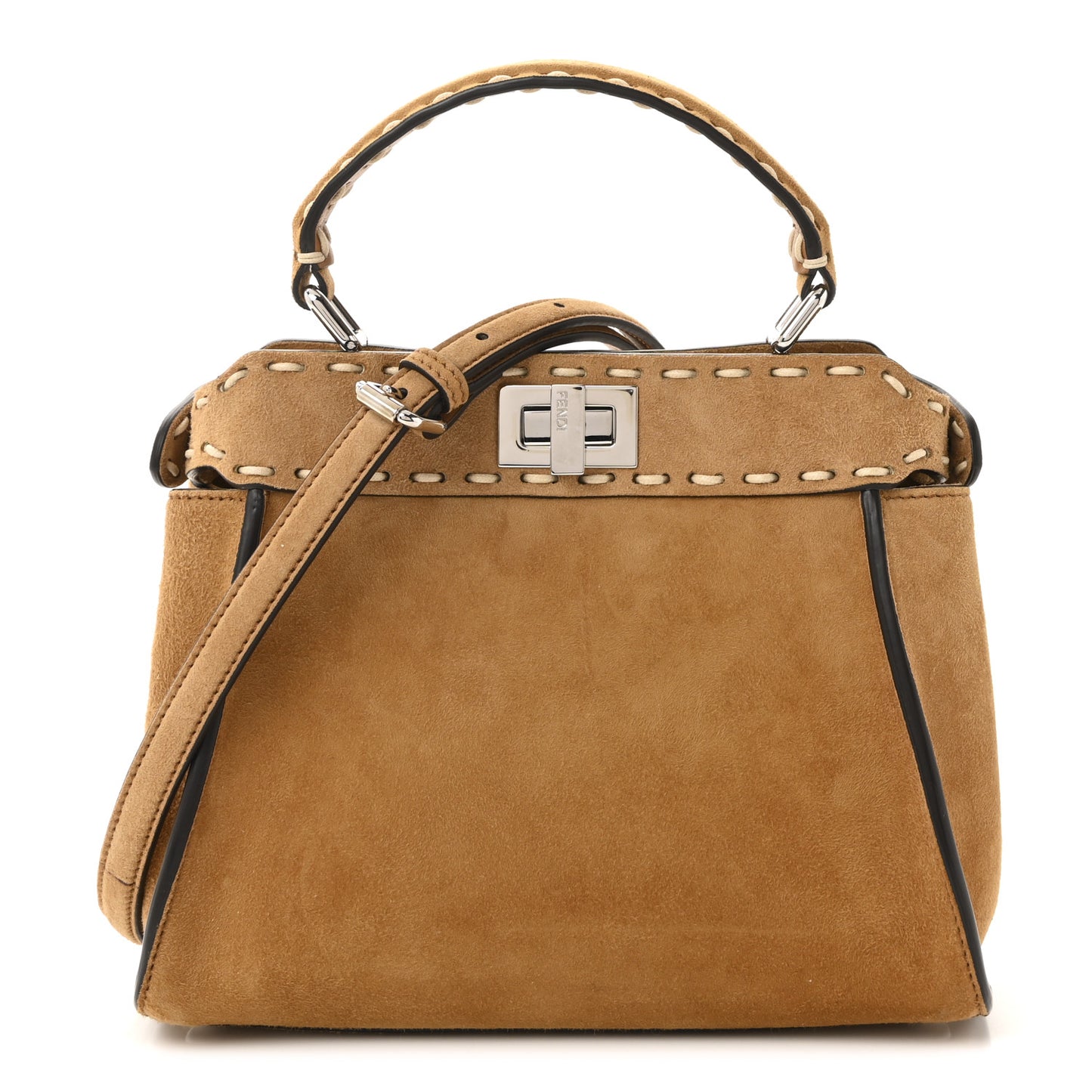Suede FF Mini Peekaboo Iconic Satchel Marrone