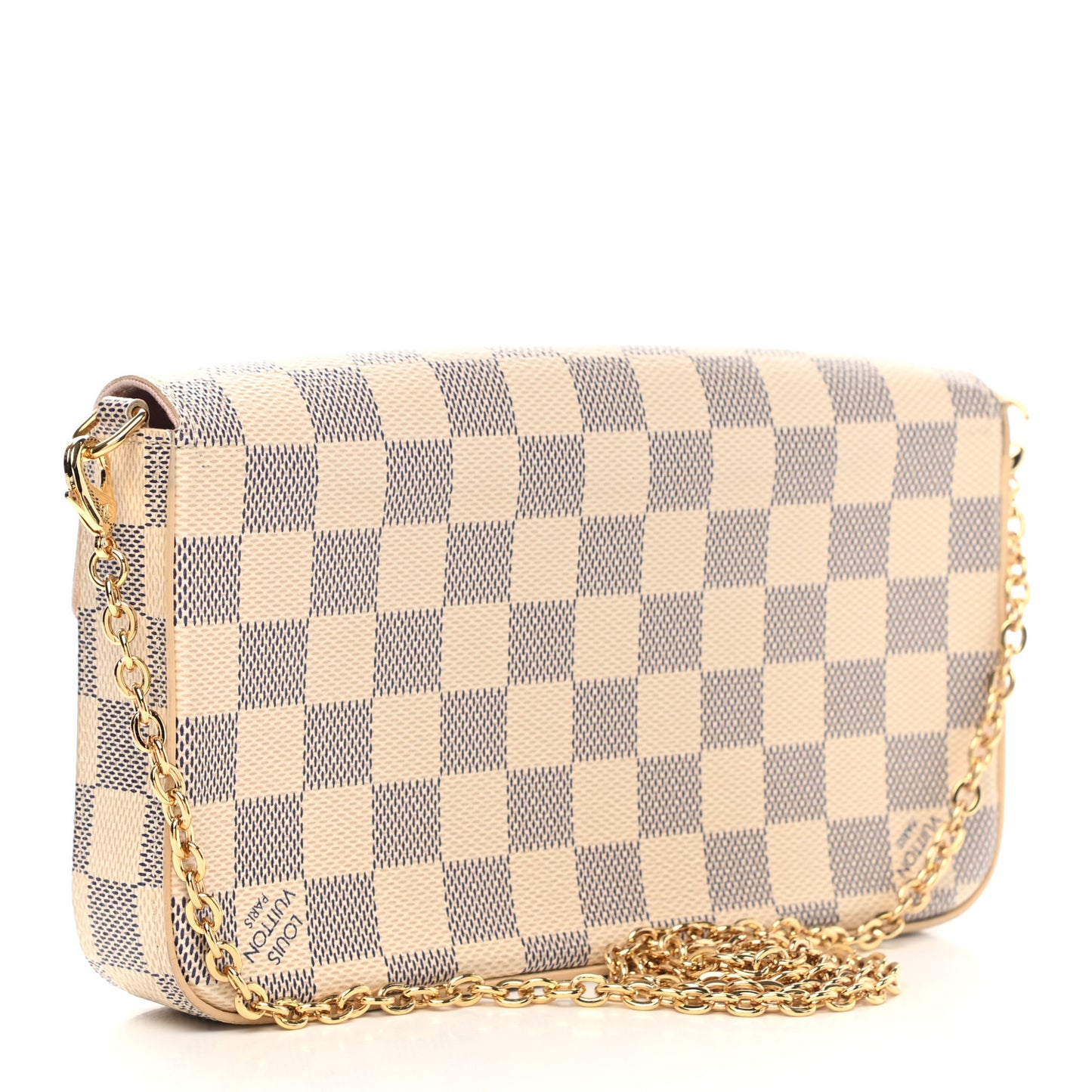 Damier Azur Pochette Felicie Chain Wallet Rose Ballerine