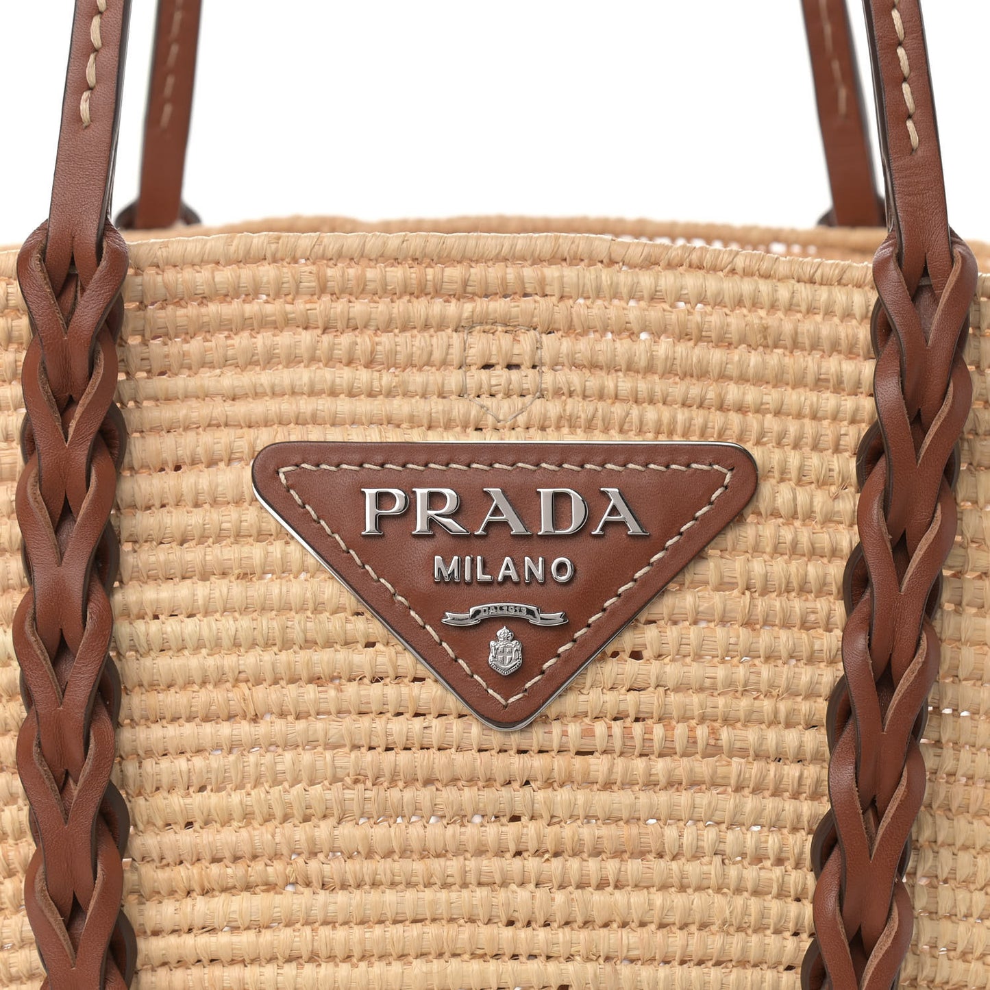 Paglia Vitello Woven Braided Basket Tote Naturale Cognac