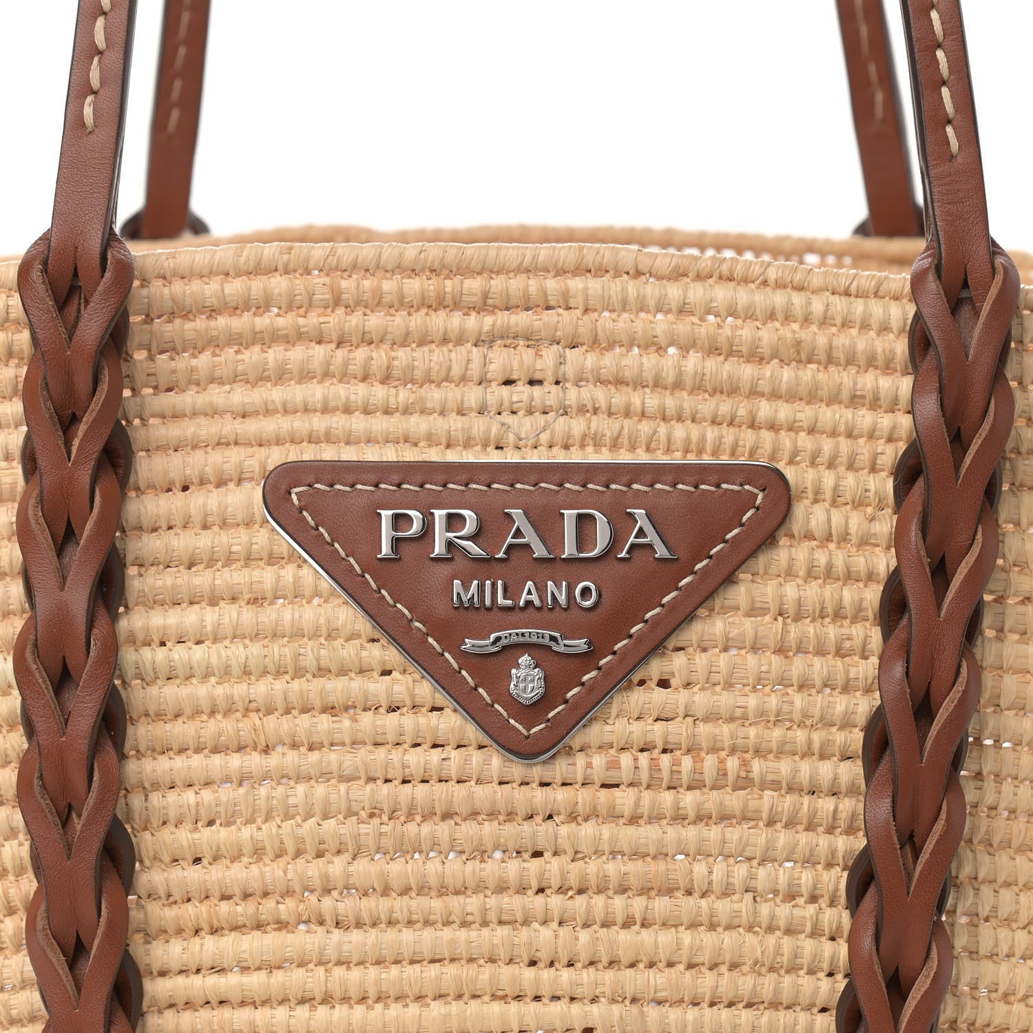 Prada Paglia Vitello Woven Braided Basket Tote Naturale Cognac 7 of 12