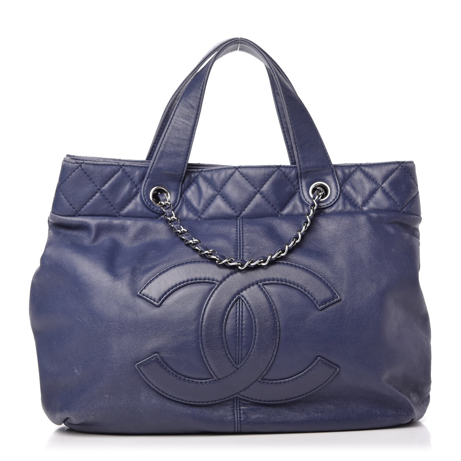 Chanel Calfskin Large Trianon Tote Navy Blue 1 of 10