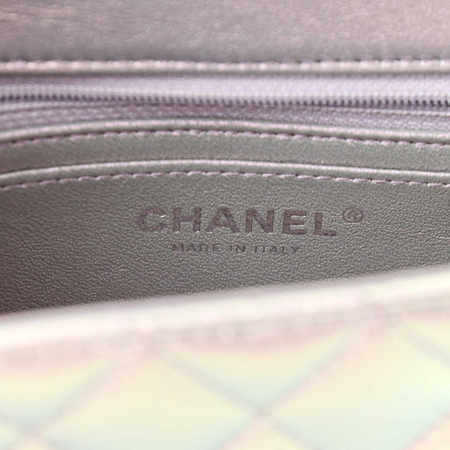 Iridescent Calfskin Quilted Mini Rectangular Flap Light Purple