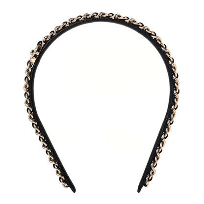 Chanel Metal Lambskin Chain CC Headband Black Gold 1 of 3