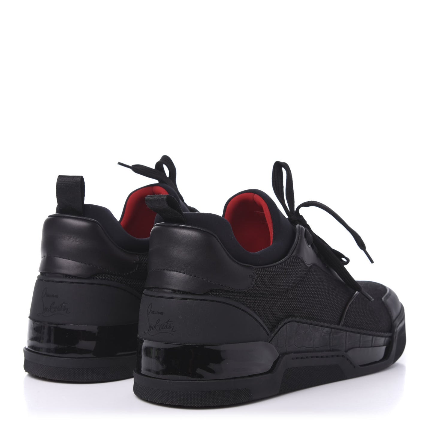 Calfskin Tisse Serre Patent Neoprene Mens Aurelien Flat Sneakers 46 Black